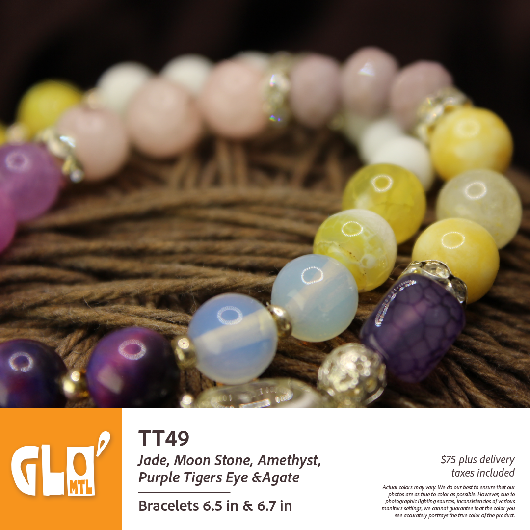 Frosted Jade, Moon Stone, Amethyst, Purple tigers Eye & Agate