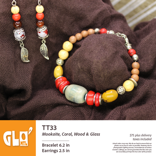 Mokaite, Coral, Wood & Glass