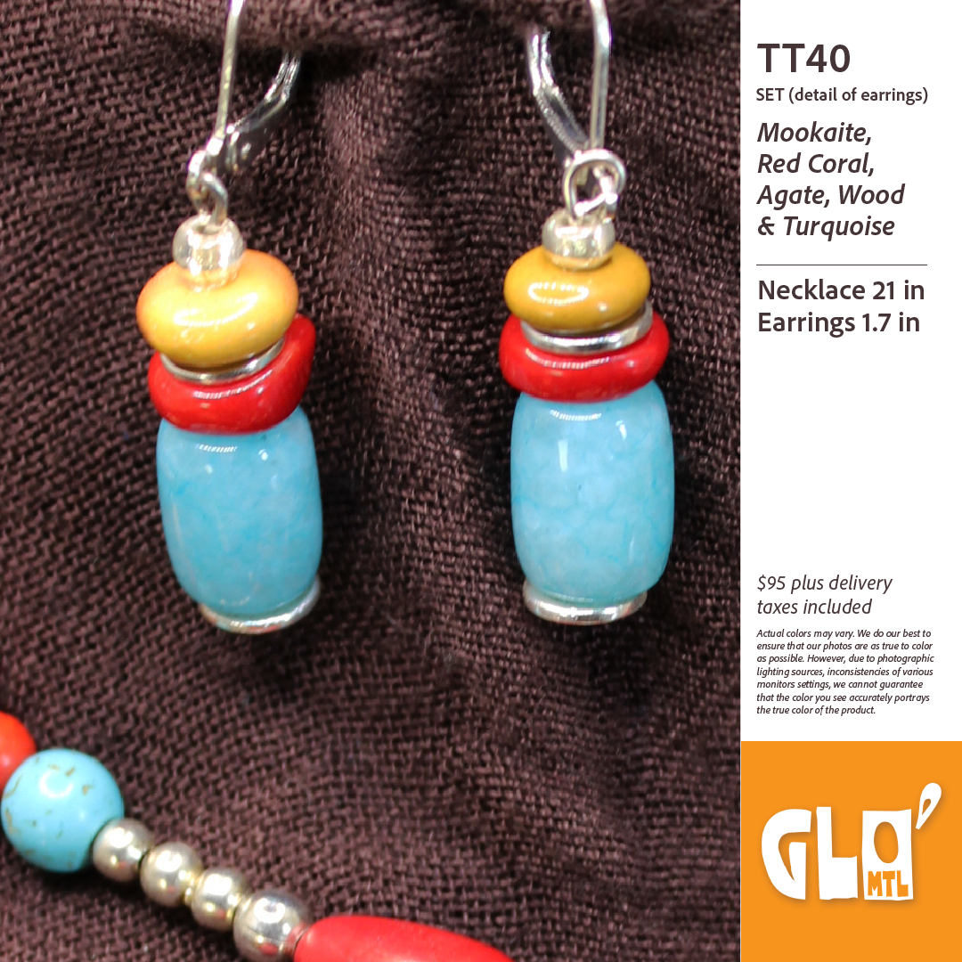 Mokaite, Red Coral, Agate, Wood & Turquoise