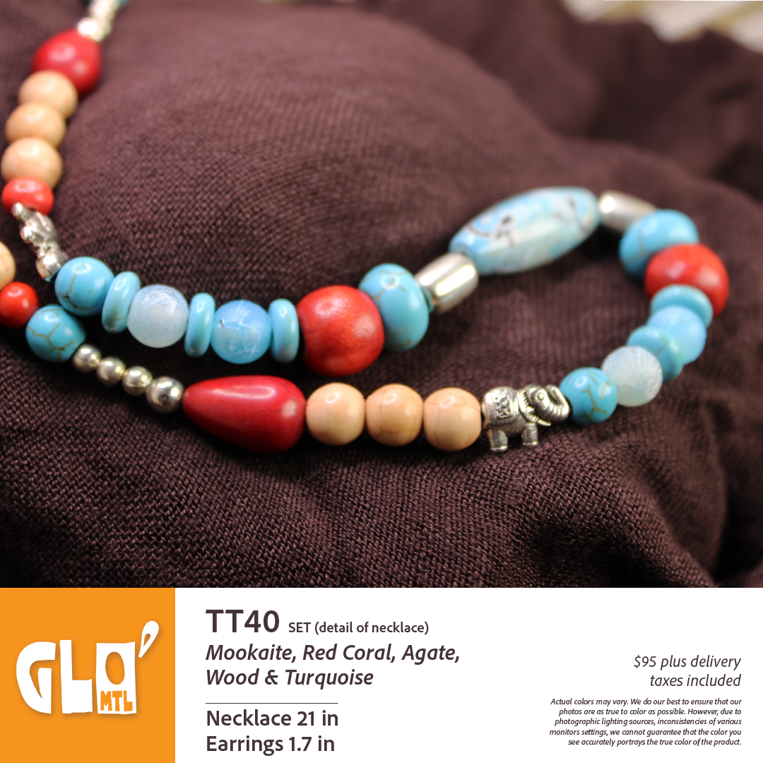 Mokaite, Red Coral, Agate, Wood & Turquoise