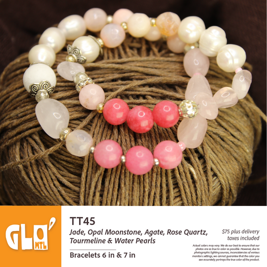 Jade, Opal Moonstone, Agate, Rose Quartz, Tourmaline & Water Pearls