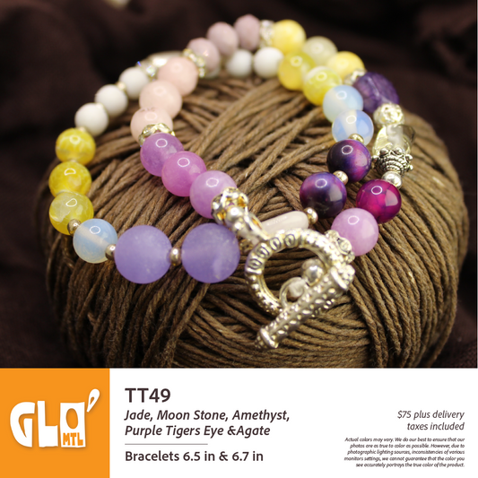 Frosted Jade, Moon Stone, Amethyst, Purple tigers Eye & Agate