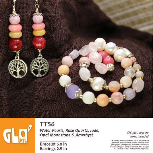 Water Pearls, Rose Quartz, Jade, Opal Moonstone & Amethyst